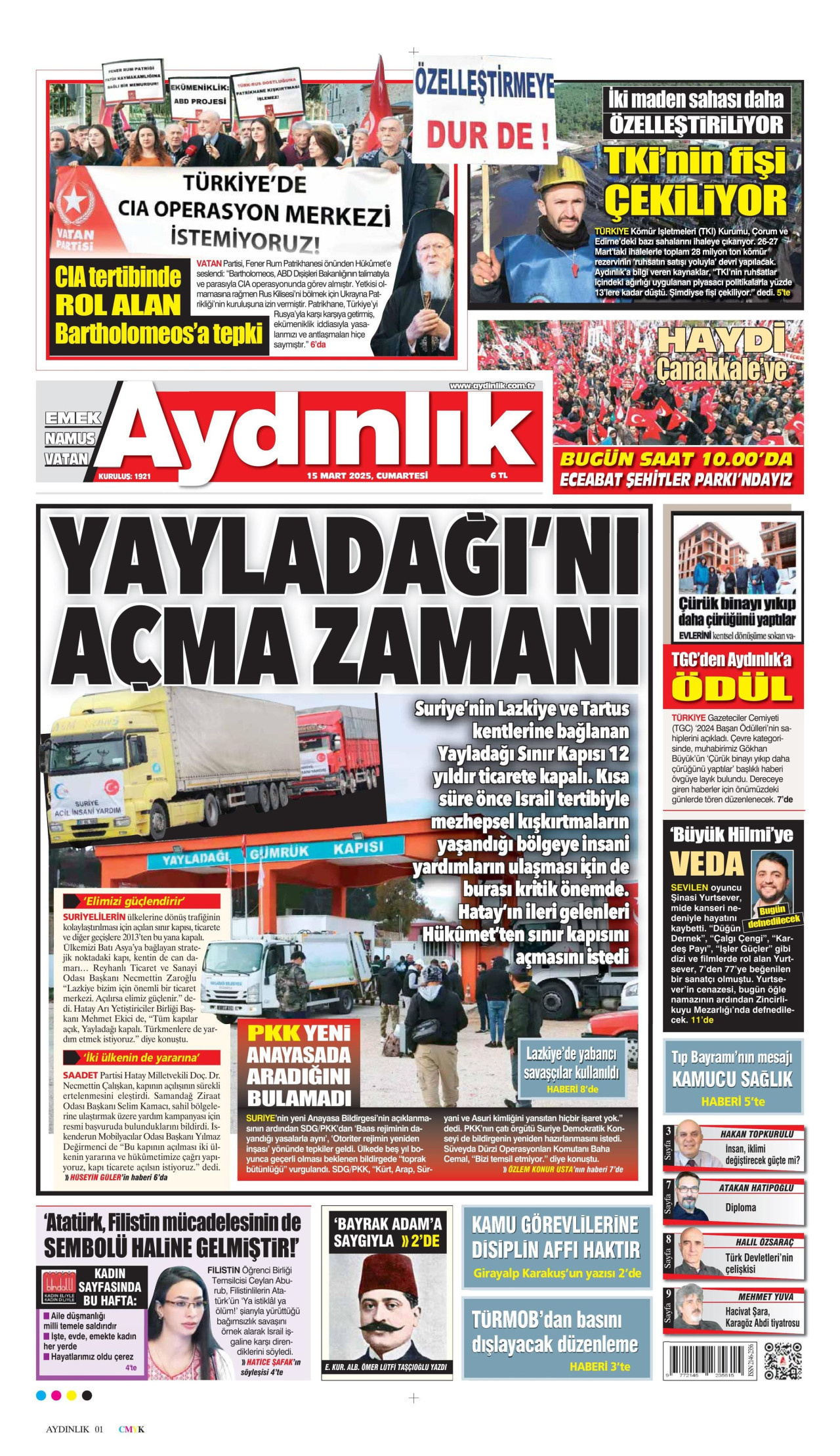 AYDINLIK GAZETESİ Gazete Manşeti